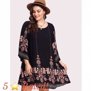 Plus Size Boho Floral Print Tunic Dress 5 Stars